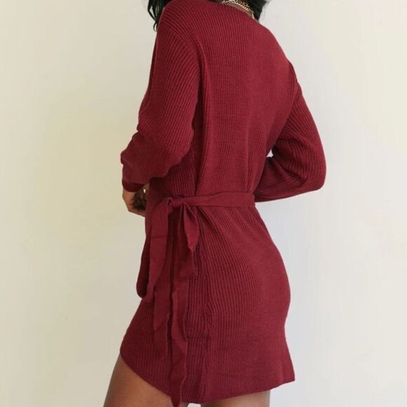 Princess Polly Burgundy Red Phenix Wrap Mini Sweater Dress Women's Size XS/S - Picture 5 of 10
